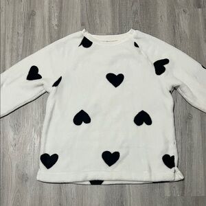 LOFT Sweater with Black Heart Pattern Design Long Sleeve Soft Fleece Material